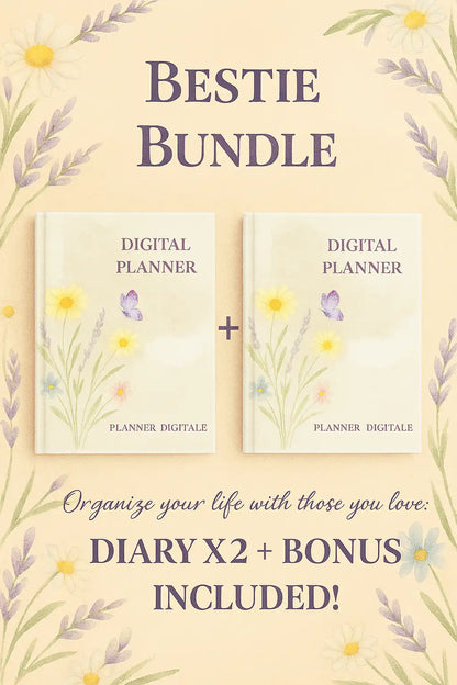 Bestie Bundle – 2 Elegant Floral Digital Planners + Free Bonus, All in One printable PDF set, A4 A5 format, instant download, eco-friendly