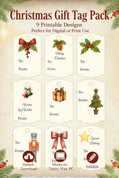 Elegant Christmas Planner - Digital floral planner with December calendar, red bow, and festive design for iPad, Canva, or printable use.