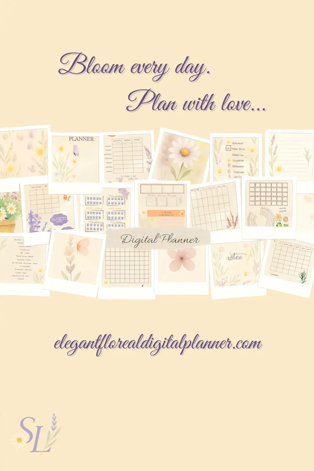 Elegant Floral Digital Planner 2025 – All in One interactive PDF planner with monthly calendar, habit trackers, bonus creative life guide, eco-friendly and compatible with iOS, Android, Windows